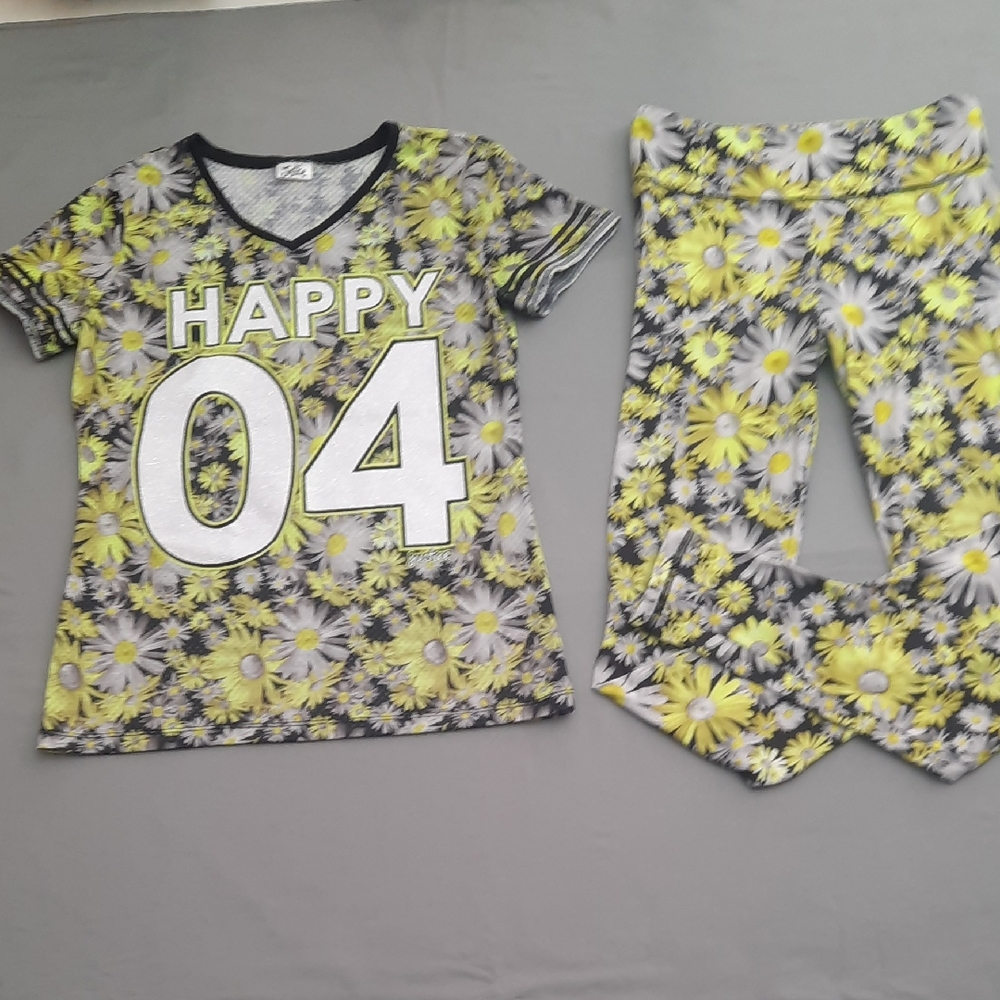 Justice Kids Pajama Set - Black and Yellow Floral - Size 16